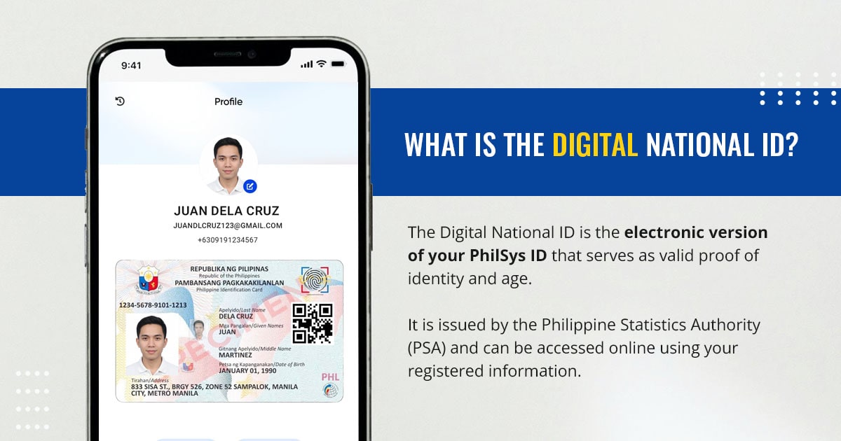 Digital national ID displayed on a phone beside a laptop and FAQs note on a desk.
