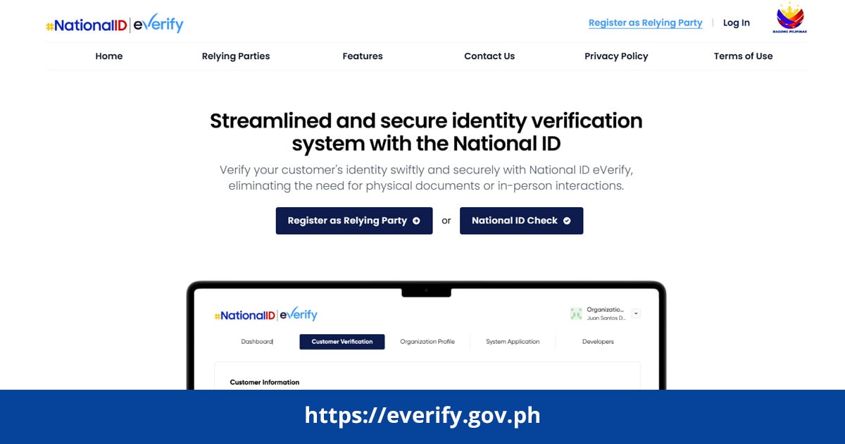 Screenshot of the National ID eVerify page for verifying digital national IDs.