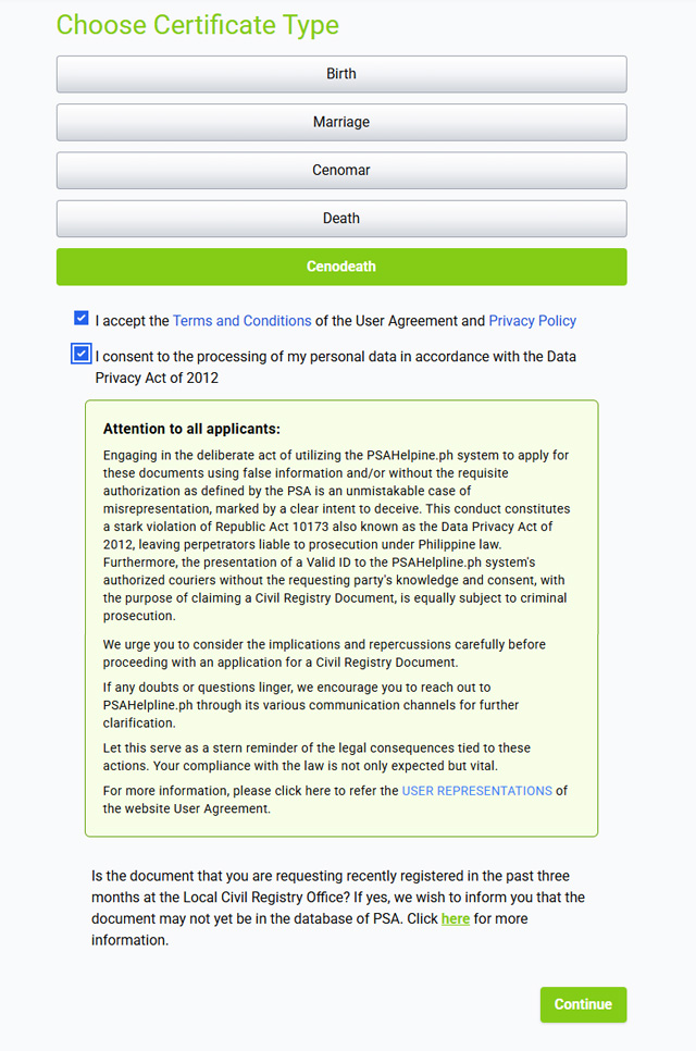 Order your PSA CENODEATH online