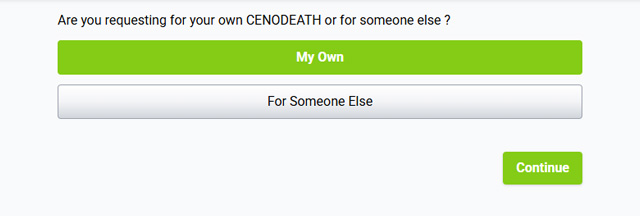 Request for a PSA CENODEATH online for yourself and others