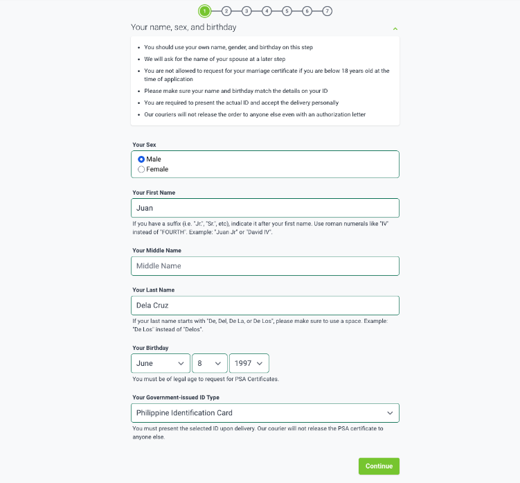 Information needed when requesting for  PSA marriage certificate online